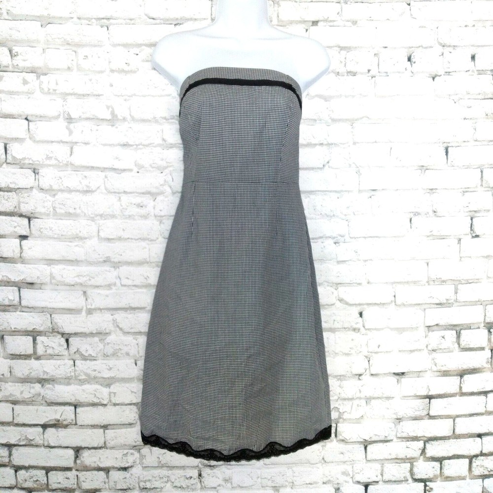 Teeze Me USA Dress Juniors' Medium Black White Plaid Lace Strapless Pencil